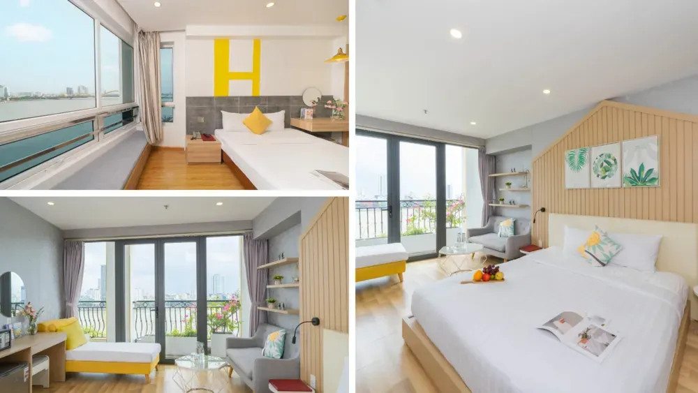 Nội thất phòng nghỉ tại Happy Day Riverside Hotel mang đến sự thoải mái và ấm cúng cho du khách khi đến Đà Nẵng