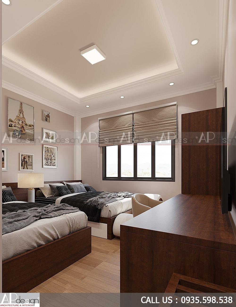 Nội thất phòng ngủ khách sạn mini 2 giường, mang đến sự thoải mái cho du khách