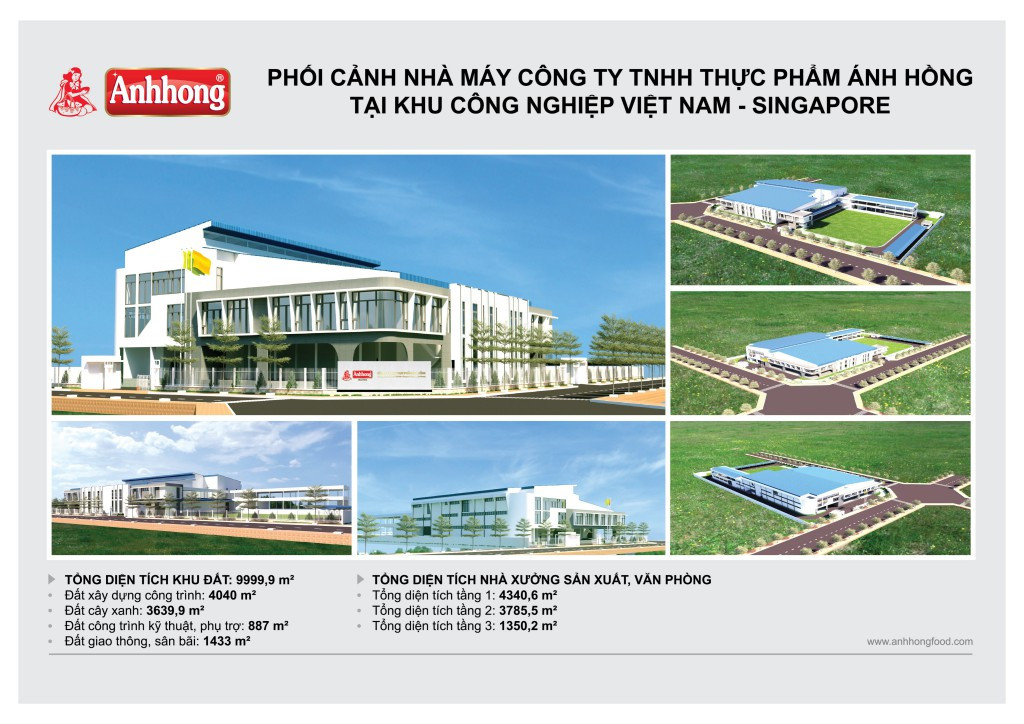 Phối cảnh tổng thể nhà máy hiện đại của CÔNG TY TNHH THỰC PHẨM ÁNH HỒNG, đáp ứng tiêu chuẩn sản xuất thực phẩm