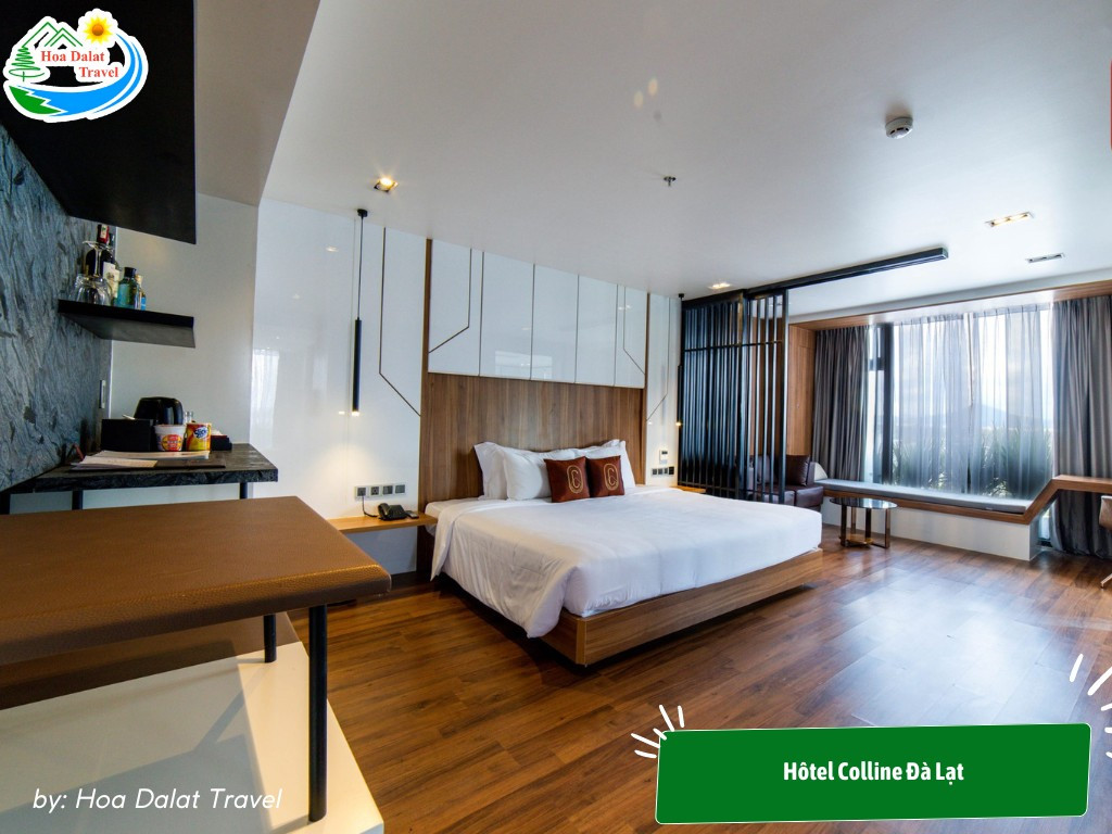 Phòng nghỉ tại Hôtel Colline được trang bị đầy đủ tiện nghi hiện đại và và tầm nhìn ra quang cảnh thành phố
