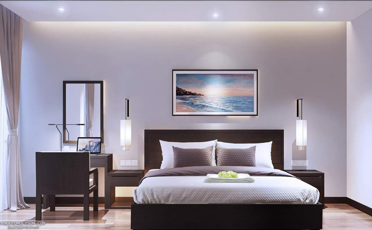 Phòng Premium Ocean View với không gian mở và tầm nhìn trực diện ra biển, thể hiện sự sang trọng của khách sạn Đảo Ngọc Lý Sơn.