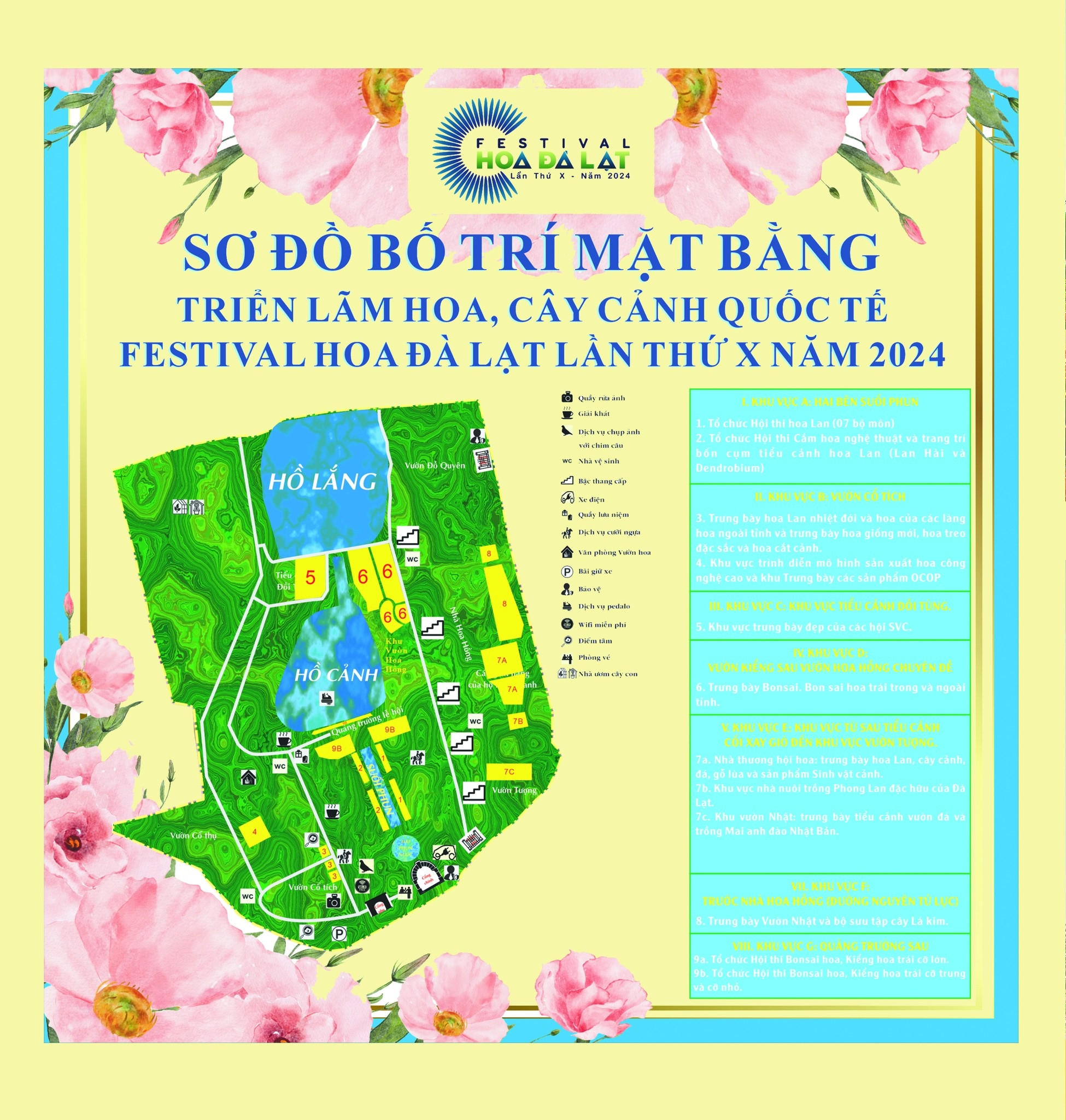 Sơ đồ bố trí mặt bằng triển lãm Festival Hoa Đà Lạt lần X, thể hiện sự quy mô của sự kiện văn hóa