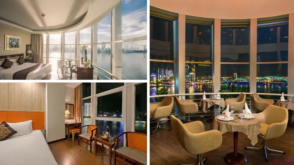 Tầm nhìn ngoạn mục từ phòng nghỉ tại Sun River Hotel, khách sạn đà nẵng sông hàn với cảnh đêm lung linh