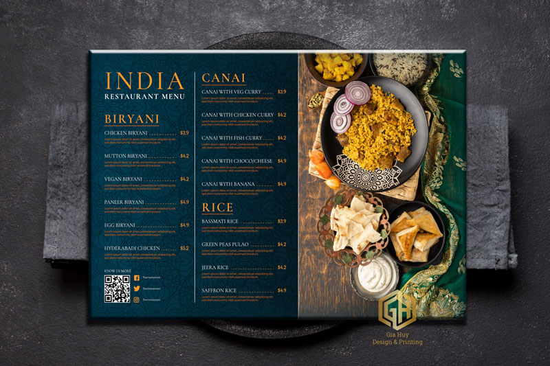 Mẫu menu nhà hàng Ấn Độ