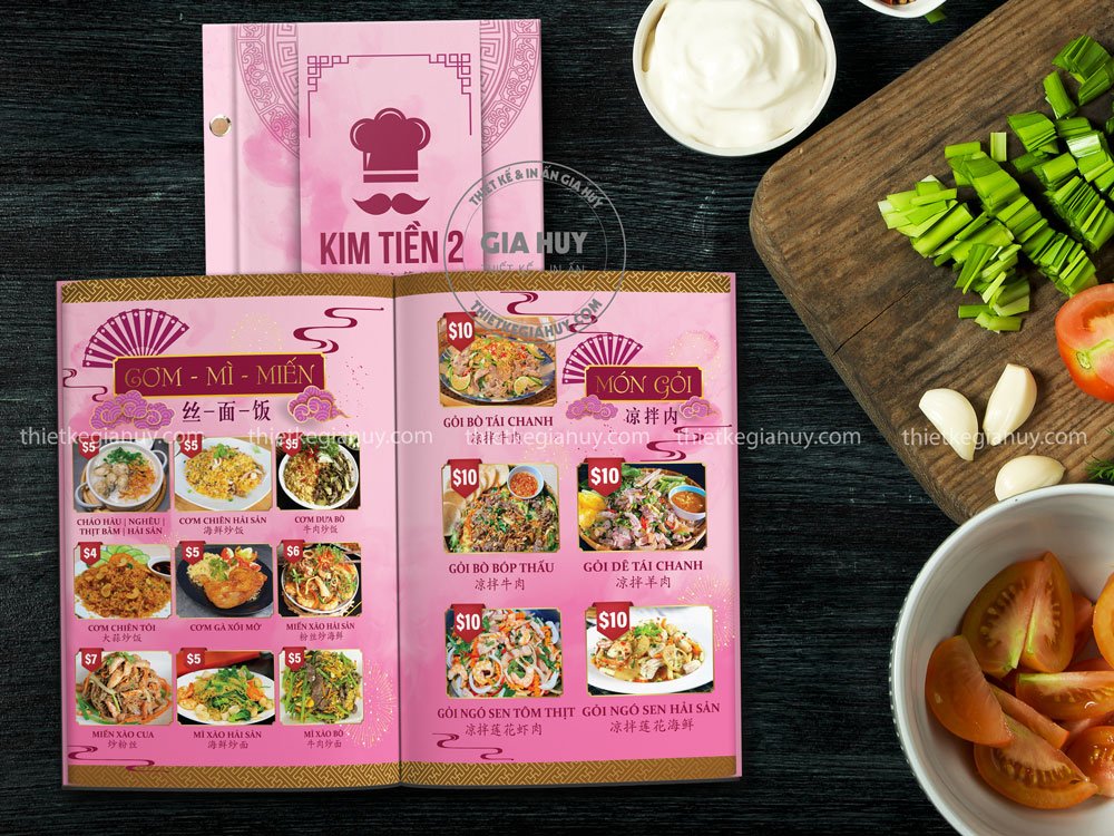 Thực đơn món Trung bìa cứng với bố cục dạng lưới