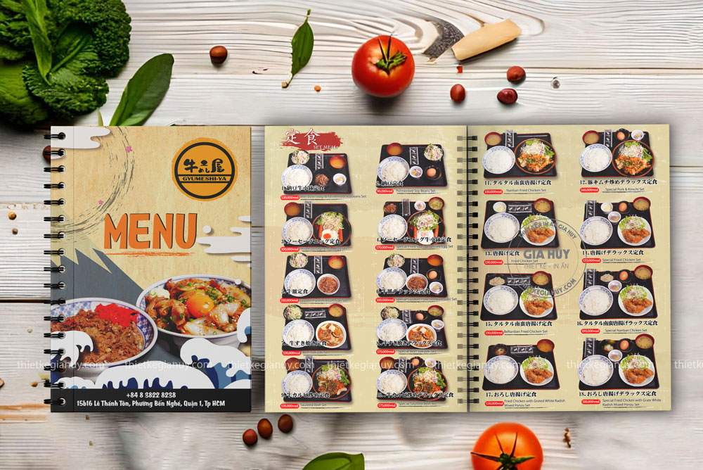 Menu các món ăn Nhật được sắp xếp thành từng ô giúp dễ đọc, dễ lựa chọn