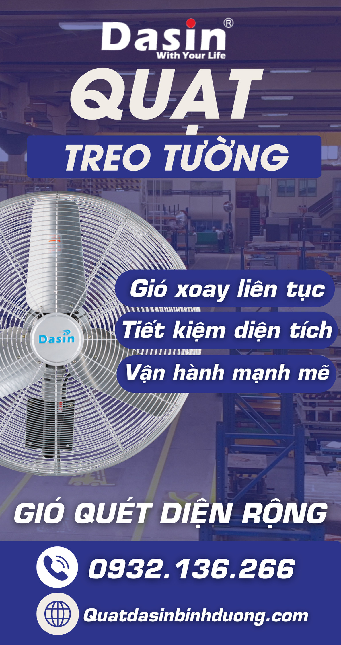 Quạt treo tường công nghiệp Dasin mạnh mẽ, bền bỉ, giá tốt từ CÔNG TY TNHH AN CƠ BÌNH DƯƠNG