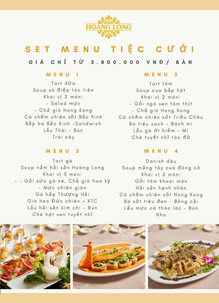 Tùy chọn thực đơn phong phú cho các sự kiện tại Trung tâm hội nghị tiệc cưới Hoàng Long