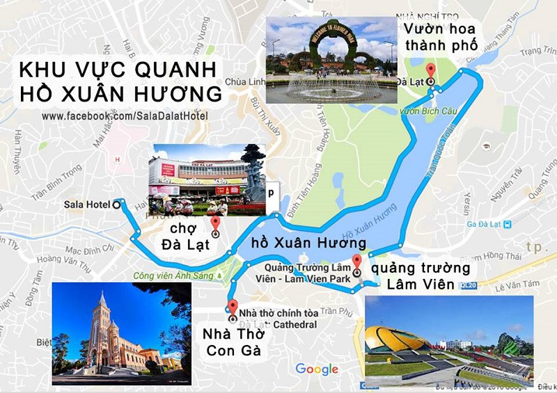 Vị trí vườn hoa Đà Lạt nằm ngay trung tâm thành phố, bên cạnh là hồ Xuân Hương thơ mộng