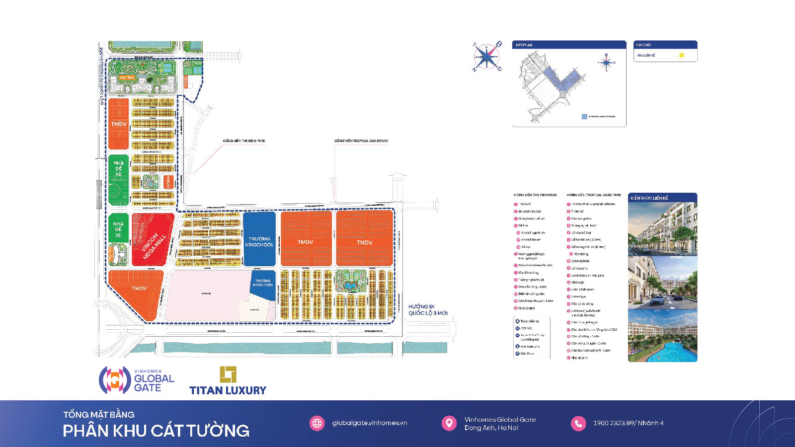 Tổng quan dự án Vinhomes Global Gate với các trục đường và công trình lớn