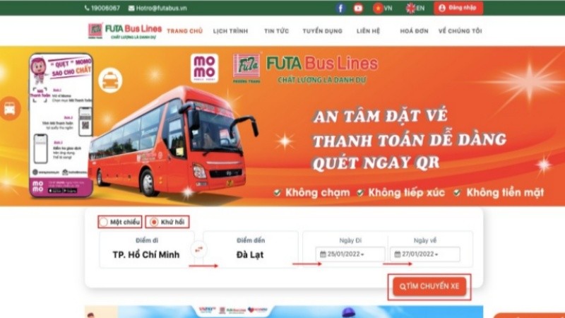 Website futabus.vn giao diện đặt vé