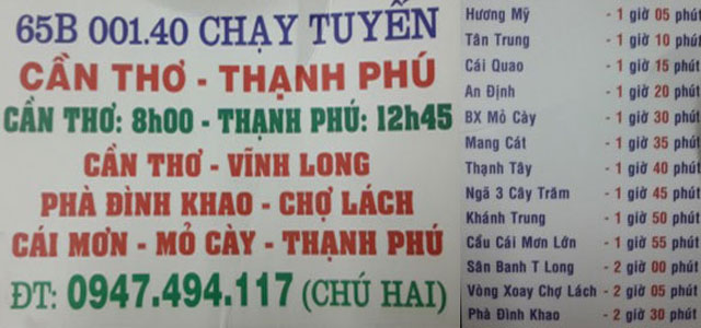 Xe Chú Hai Bến Tre đi Cần Thơ
