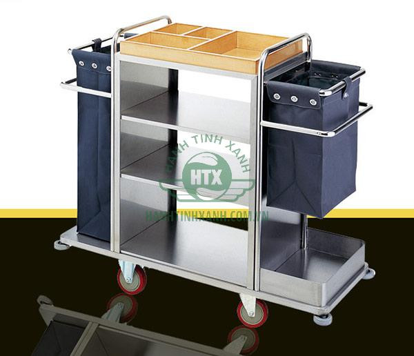Xe dọn phòng khách sạn inox chuyên nghiệp với đầy đủ vật tư