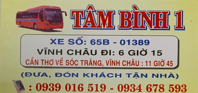 Xe Tâm Bình chất lượng cao tuyến Cần Thơ Sóc Trăng