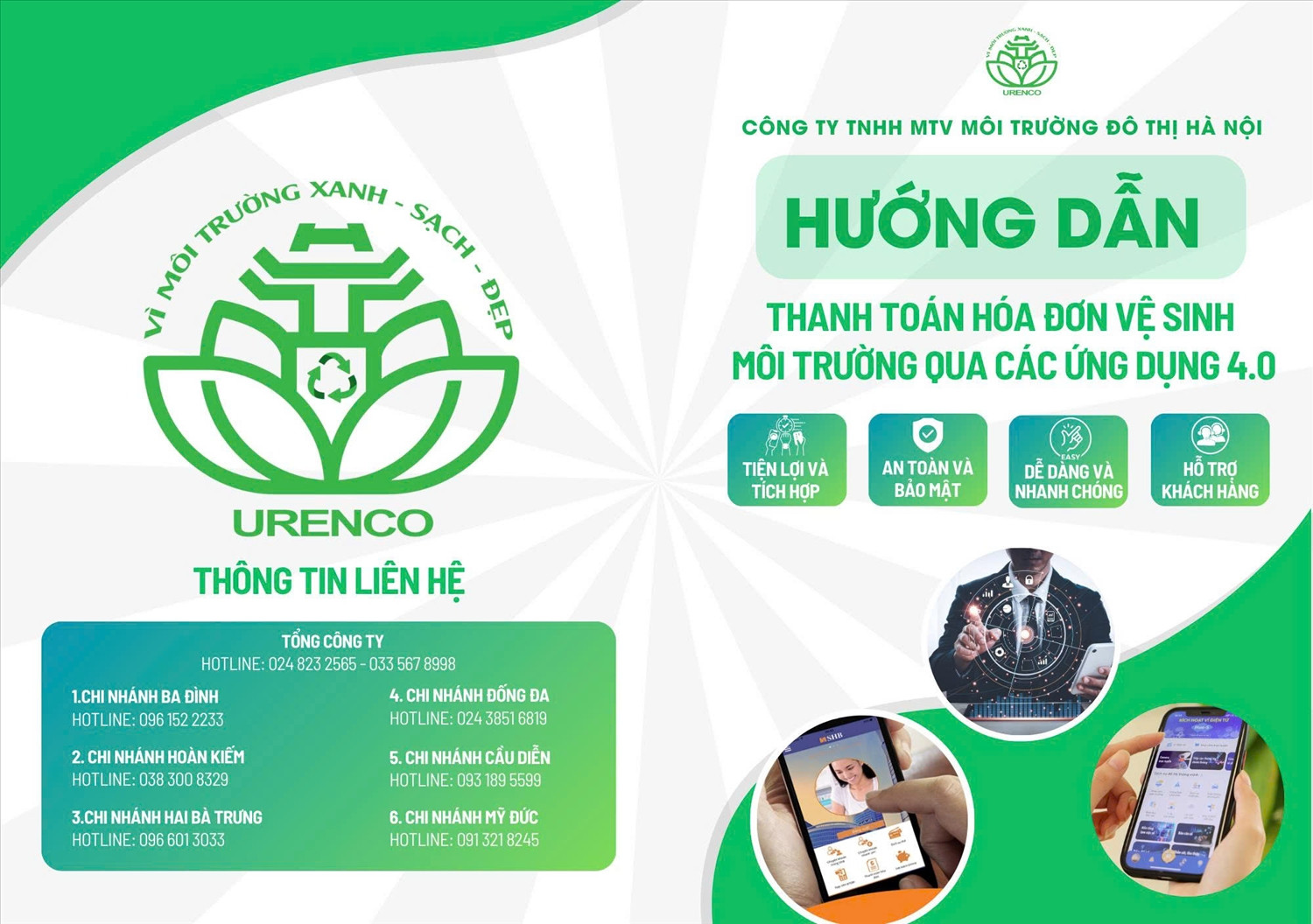 URENCO đã triển khai công tác thu giá dịch vụ VSMT qua các ứng dụng thanh toán điện tử từ năm 2022